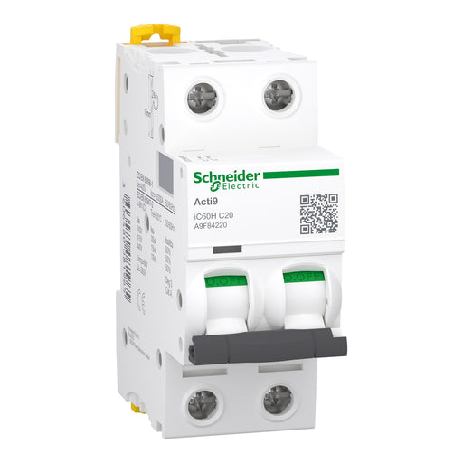 A9F84220 Schneider Electric Miniature Circuit Breaker (MCB), Acti9 iC60H 2P C20A 10kA - Gabby Electric