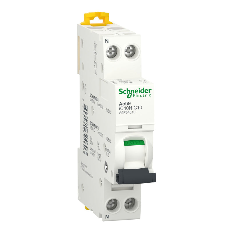 A9P54610 Schneider Electric Miniature Circuit Breaker (MCB), Acti9 iC40N 1P+N C10A 10kA