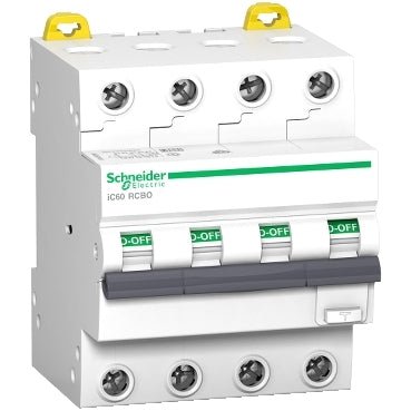 A9Z51416 Schneider Electric Residual Current Breaker With Overcurrent Protection (RCBO), Acti9 iC60, 4P C16A 30mA, AC Type - Gabby Electric