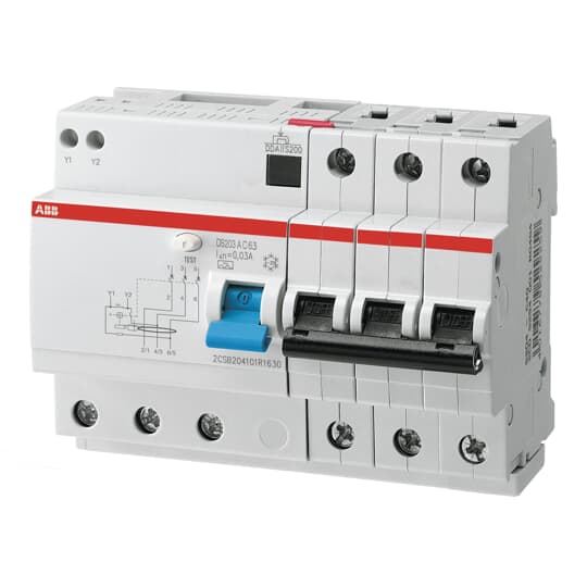 2CSR253001R1634 DS203 AC-C63/0.03 Residual Current Circuit Breaker with Overcurrent Protection