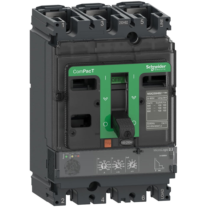 C10F32D100 Circuit breaker, ComPacT NSX100F, 36kA/415VAC, 3 poles, MicroLogic 2.2 trip unit 100A - Gabby Electric