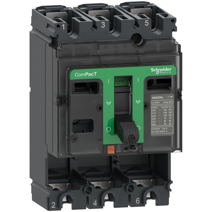 C10H3 Circuit breaker basic frame, ComPacT NSX100H, 70kA/415VAC, 3 poles, 100A frame rating, without trip unit - Gabby Electric