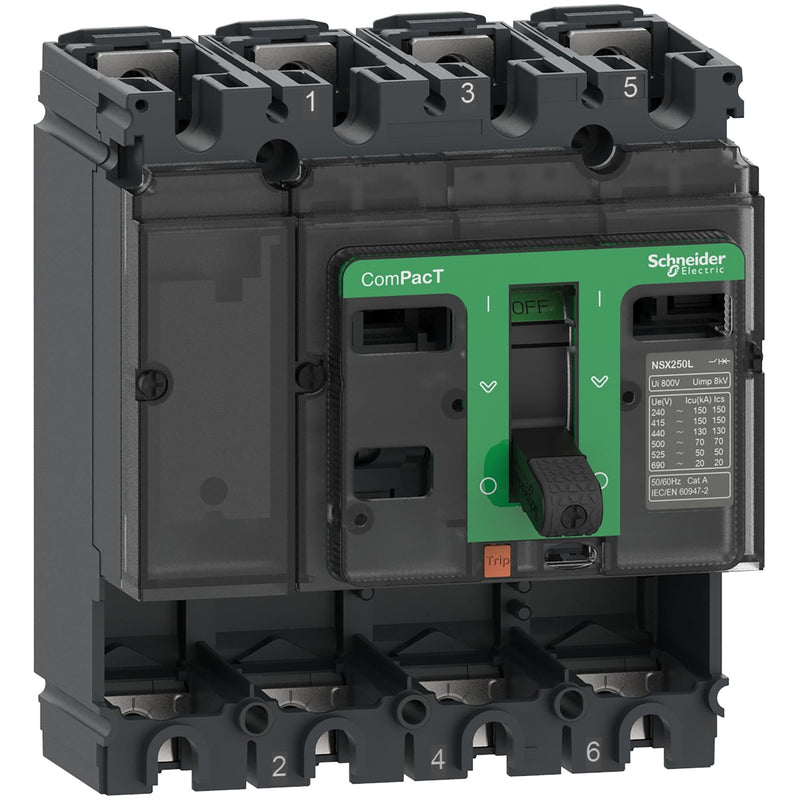 C25B4 Circuit breaker basic frame, ComPacT NSX250B, 25kA/415VAC, 4 poles, 250A frame rating, without trip unit - Gabby Electric