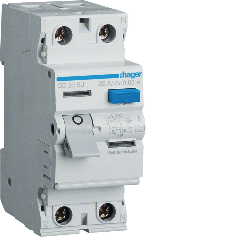 CD225J Hager CD Residual Current Circuit Breaker 2P 25A 30mA A - Type - Gabby Electric