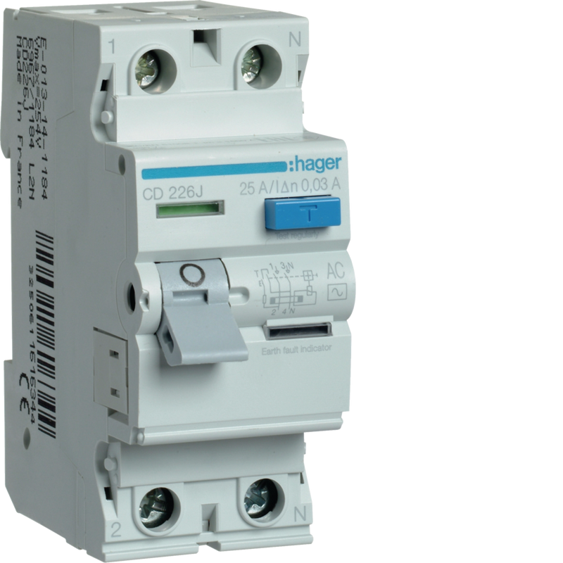 CD226J Hager CD Residual Current Circuit Breaker 2P 25A 30mA AC - Type - Gabby Electric