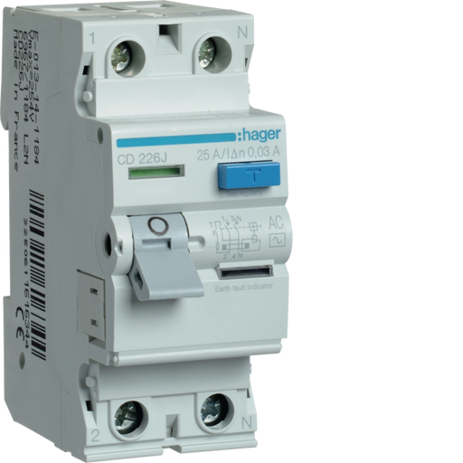 CD226J Hager CD Residual Current Circuit Breaker 2P 25A 30mA AC - Type - Gabby Electric