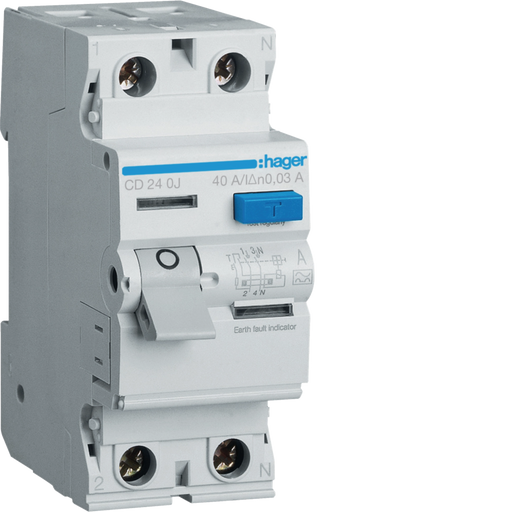 CD240J Hager CD Residual Current Circuit Breaker 2P 40A 30mA A - Type - Gabby Electric