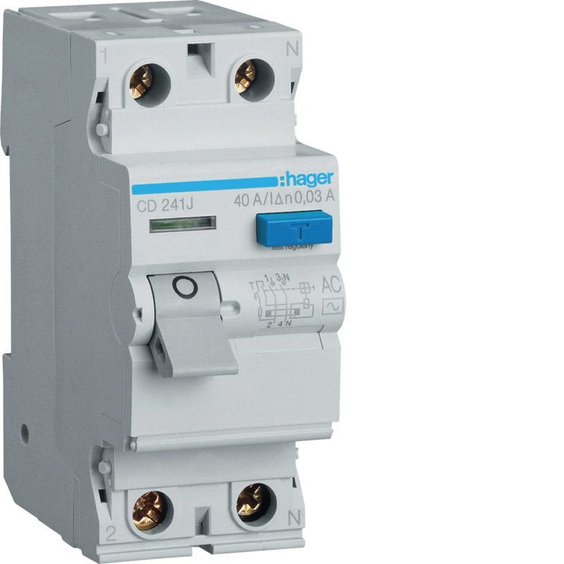 CD241J Hager CD Residual Current Circuit Breaker 2P 40A 30mA AC - Type - Gabby Electric