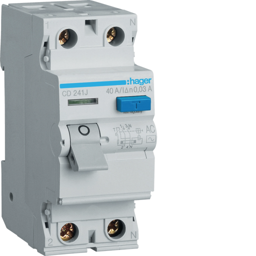 CD241J Hager CD Residual Current Circuit Breaker 2P 40A 30mA AC - Type - Gabby Electric
