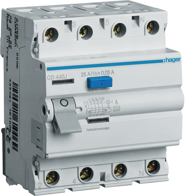 CD440J Hager CD Residual Current Circuit Breaker 4P 40A 30mA A - Type - Gabby Electric