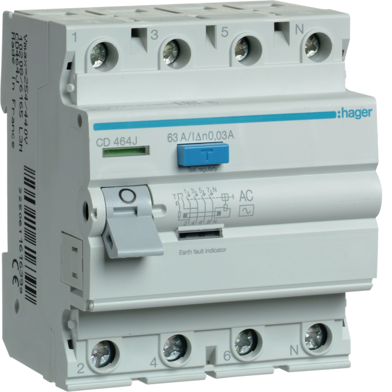 CD464J Hager CD Residual Current Circuit Breaker 4P 63A 30mA AC - Type - Gabby Electric