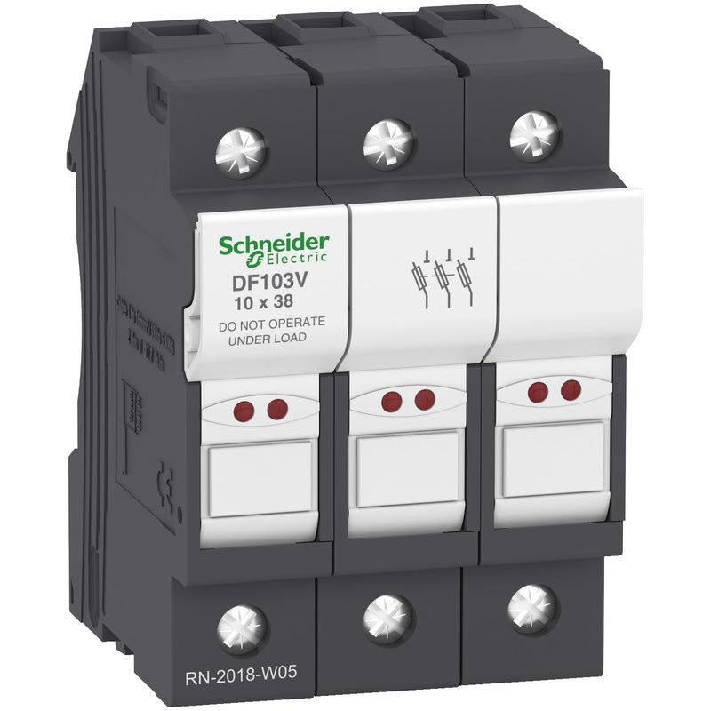 DF103V Fuse carrier, TeSys DF, 3P, 32A, 690VAC, fuse size 10x38mm, blown fuse indicator