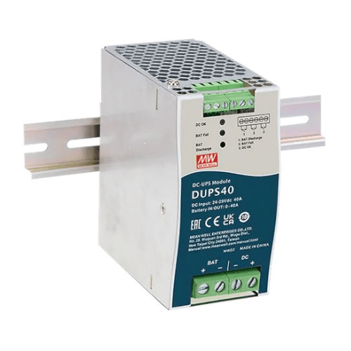DUPS40 Meanwell Uninterruptible DC - UPS DIN Rail Controller, Output 24VDC at 40A - Gabby Electric