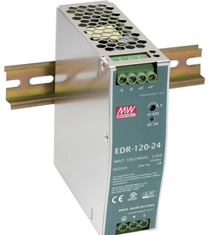 EDR - 120 - 24 Meanwell AC - DC Industrial DIN Rail Power Supply, Output 24V at 5A, Metal Case - Gabby Electric