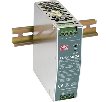 EDR - 150 - 24 Meanwell AC - DC Industrial DIN Rail Power Supply, Output 24V at 6.5A (230VAC), Metal Case - Gabby Electric