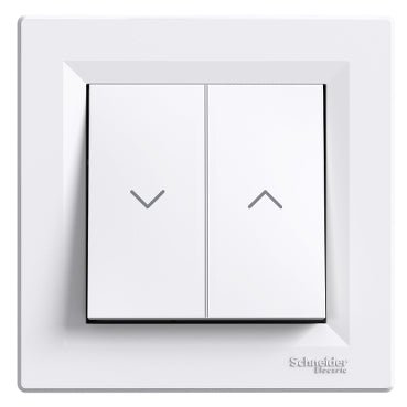 EPH1300521 Schneider Electric Asfora Roller Blind Two - gang Switch, 10AX Screwless Terminals, White - Gabby Electric