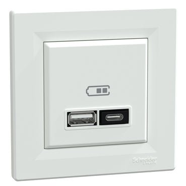 EPH2700521 Schneider Electric Asfora Dual USB Charger A+C, 21W, White