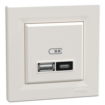 EPH2700523 Schneider Electric Asfora Double USB Charger type A+C 21W, Cream