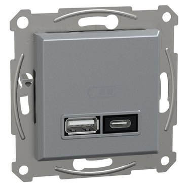 EPH2700562 Schneider Electric Asfora Double USB Charger type A+C 21W, Steel