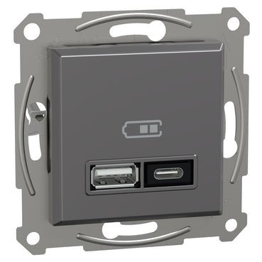 EPH2700571 Schneider Electric Asfora Double USB Charger type A+C 21W, Anthracite