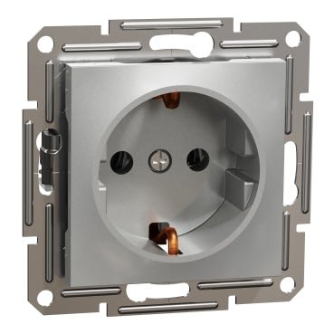 EPH2900161 Schneider Electric Asfora Single Socket Outlet with Side Earth, WO Frame, Aluminium
