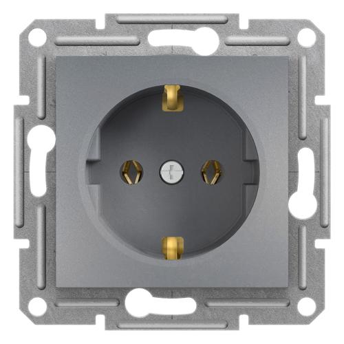 EPH2900162 Schneider Electric Asfora Single Socket Outlet with Side Earth, WO Frame, Steel