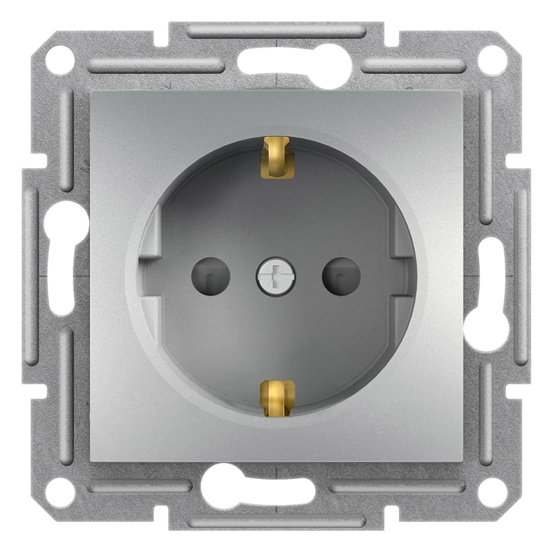 EPH2900261 Asfora - single socket outlet with side earth with shutters, wo frame, aluminium - Gabby Electric