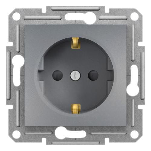 EPH2900262 Schneider Electric Asfora Single Socket Outlet with Side Earth, with Shutters, WO Frame, Steel