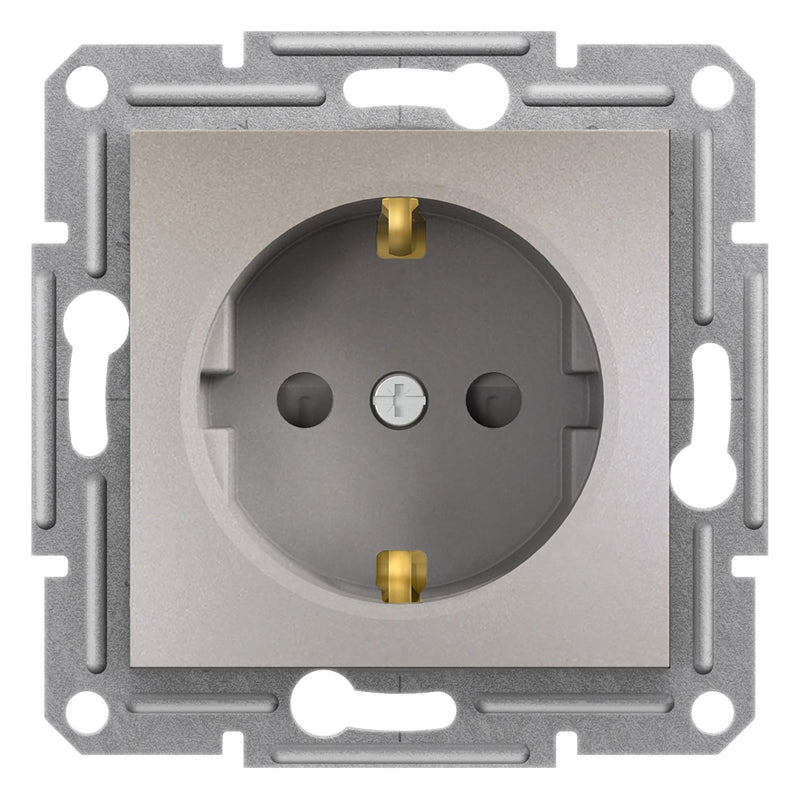 EPH2900269 Asfora - single socket outlet with side earth with shutters, wo frame, bronze - Gabby Electric