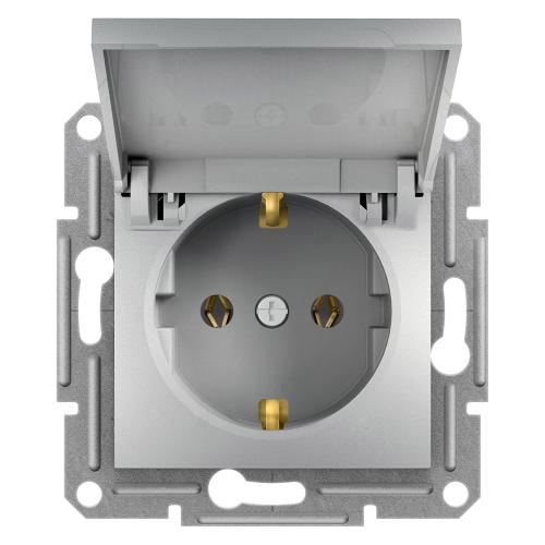 EPH3100161 Schneider Electric Asfora Single Socket Outlet with Side Earth with Lid, WO Frame, Aluminium