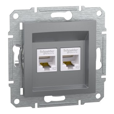 EPH4400162 Schneider Electric Asfora 2xRJ45 Cat5e UTP Socket, Steel