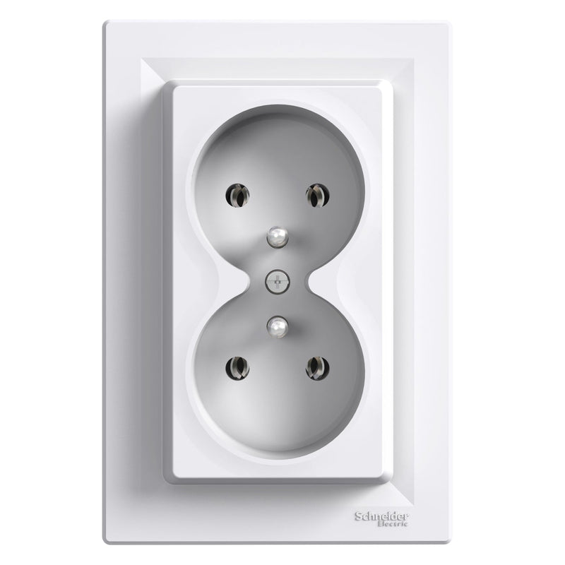 EPH9800221 Schneider Electric Asfora Double Socket Outlet With Pin Earth 16A, white - Gabby Electric