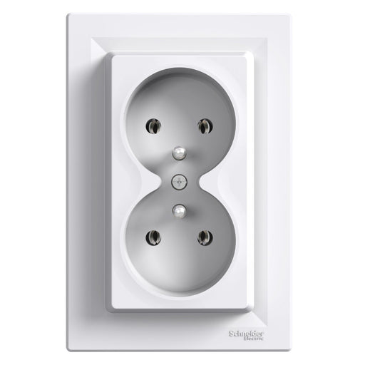 EPH9800221 Schneider Electric Asfora Double Socket Outlet With Pin Earth 16A, white - Gabby Electric