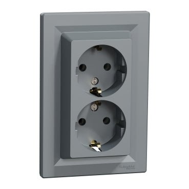 EPH9900162 Schneider Electric Asfora Double Socket - Outlet with Side Earth Contact, Steel