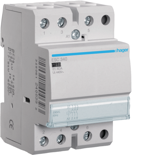 ESC340 Hager ESC Contactor 3P 40A 230VAC 3NA - Gabby Electric