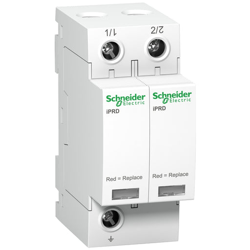 Schneider A9L40200 Acti9 iPRD40 2-pole Type 2 surge arrester on DIN rail