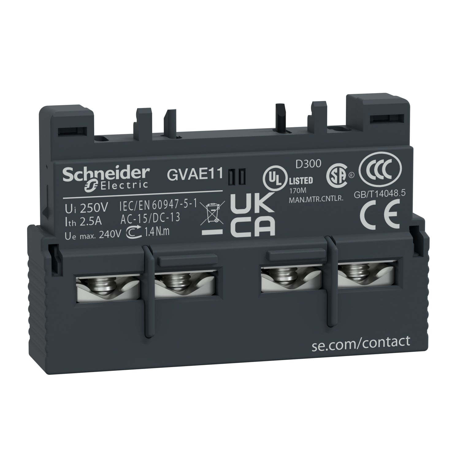 Schneider GVAE11 TeSys Deca Auxiliary Contact Block 1NO+1NC Front Moun ...