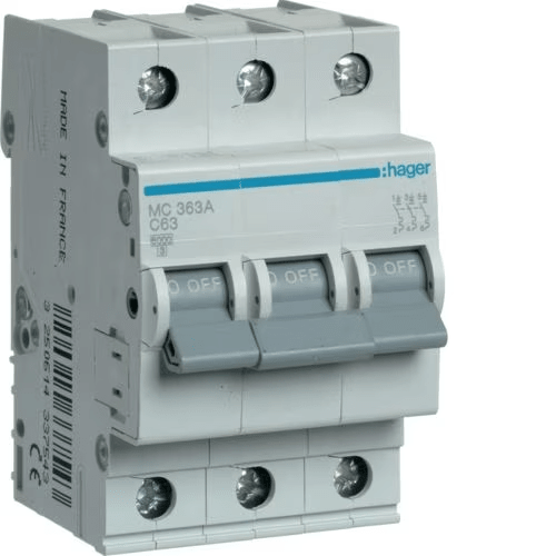 Hager MC363A MCB 3P 63 A C Curve 6kA DIN Rail