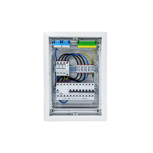 HL24P03 distribution board internal wiring, 3-phase busbar comb, neutral and earth bars with Type 1+2 SPD