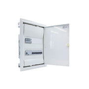 Hager Volta 24-module pre-wired distribution board, door open, Legrand RX3 RCD and B16 MCBs