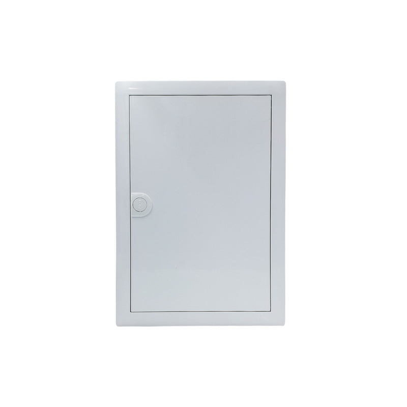 HL24P04 pre-wired distribution board, Hager Volta IP30 flush enclosure, closed white steel door