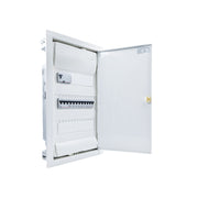 Hager Volta 36-module pre-wired distribution board, door open, Legrand RX3 RCD and B16 MCBs