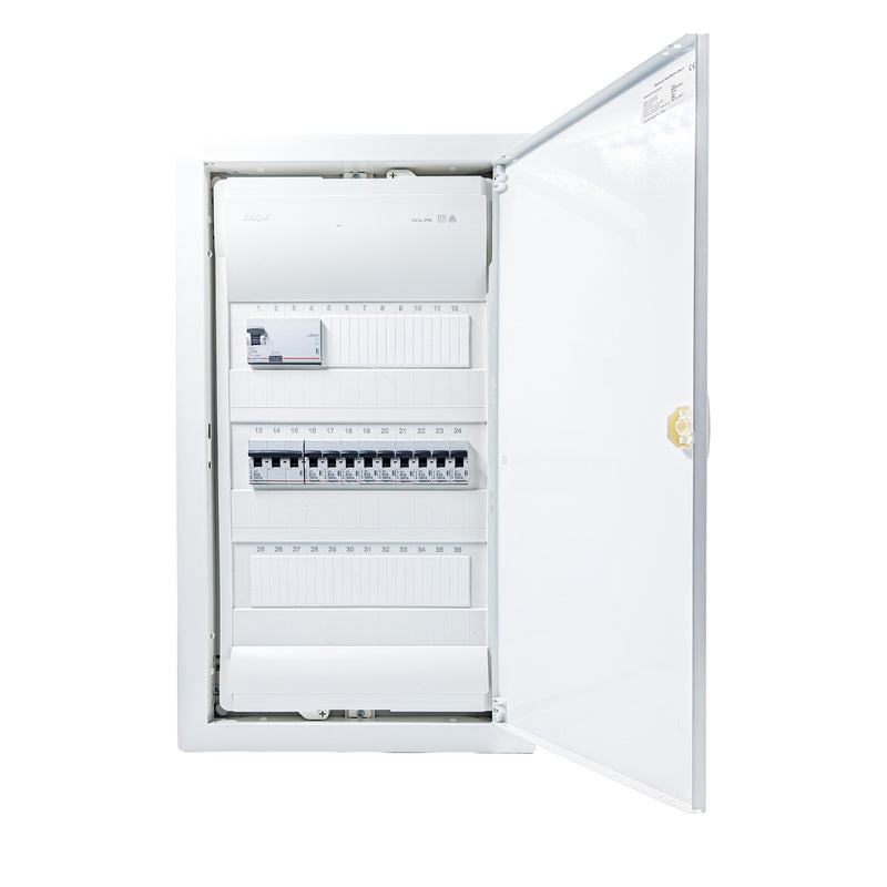 HL36P02 36-module pre-wired 3-phase distribution board, Legrand RX3 RCD and B16 MCBs
