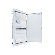 Hager Volta 36-module pre-wired distribution board, door open, Legrand RX3 RCD and B16 MCBs