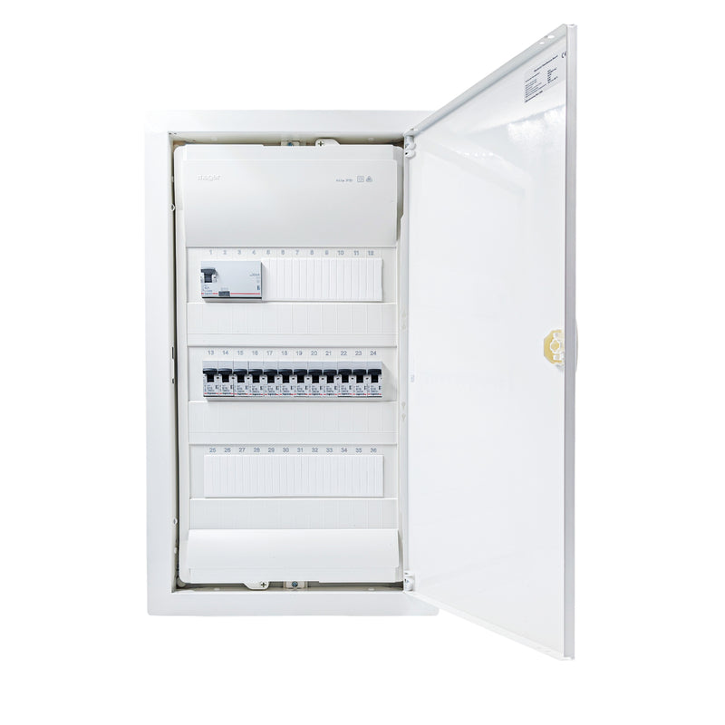 HL36P04 36-module pre-wired 3-phase distribution board, Legrand RX3 RCD and B16 MCBs