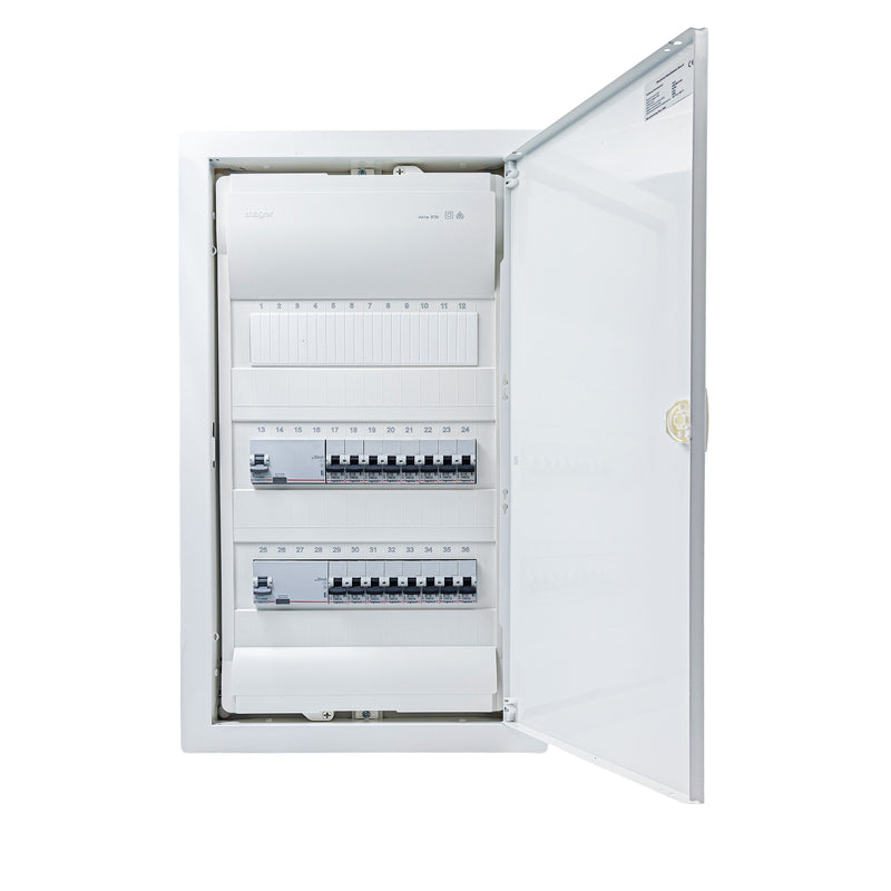 HL36P06 36-module pre-wired 3-phase distribution board, Legrand RX3 RCD and B16 MCBs