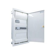 Hager Volta 36-module pre-wired distribution board, door open, Legrand RX3 RCD and B16 MCBs