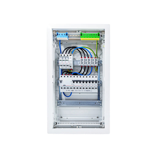 HL36P07 distribution board internal wiring, 3-phase busbar comb, neutral and earth bars with Type 1+2 SPD