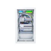 HL36P08 distribution board internal wiring, 3-phase busbar comb, neutral and earth bars with Type 1+2 SPD