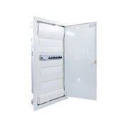Hager Volta 48-module pre-wired distribution board, door open, Legrand RX3 RCD and B16 MCBs